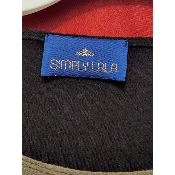 LALA Khaki Women's Size Large Blouse Black Gray Green Color Block Gold Button - Picture 4 of 6